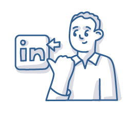 doodle of man pointing to LinkedIn logo