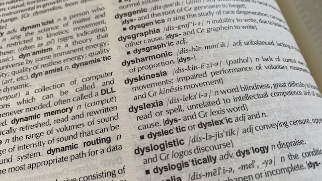 Photo of the word Dyslexia out of the Chambers dictionary