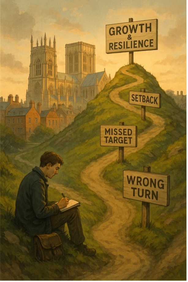 The Path from Failure to Growth – illustrated metaphor of setbacks leading to personal and professional development