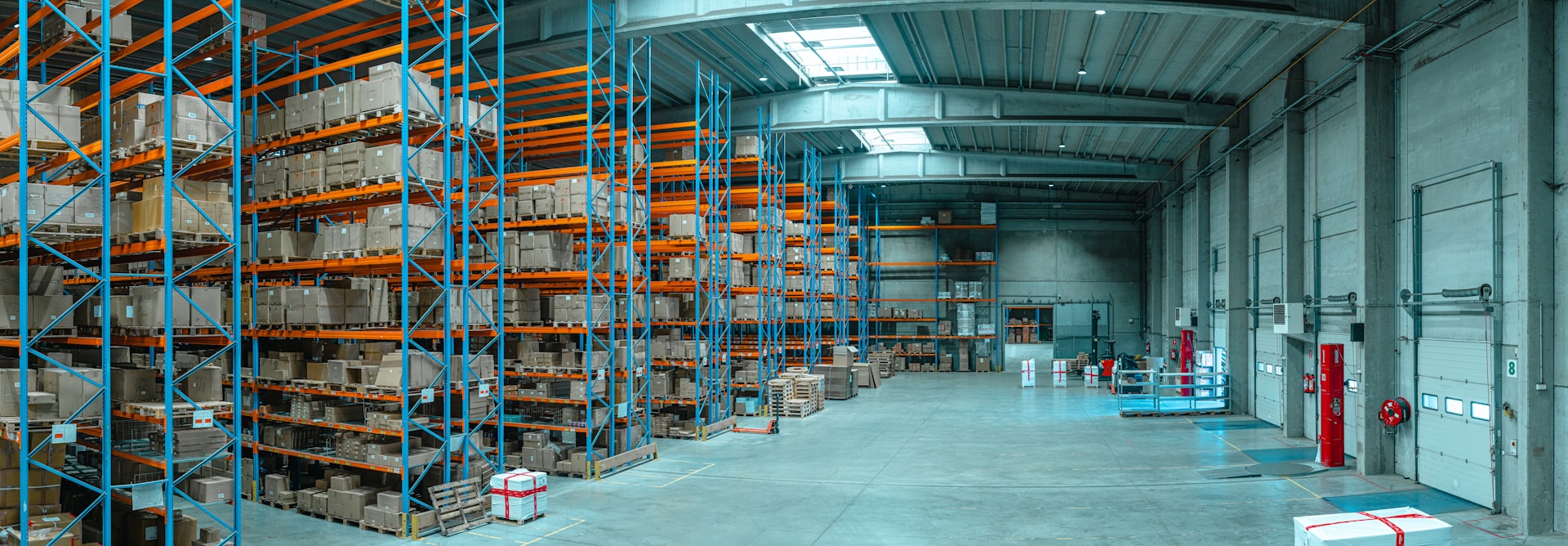 Factory shelving with boxes