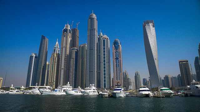 Skyscrapers in Dubai with clear bly sky