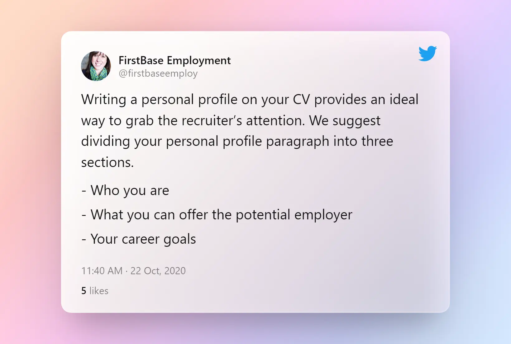 tweet about personal profile and how to grab the recruiter's attention