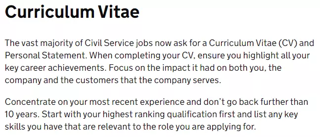 Civil Service CV instruction quote