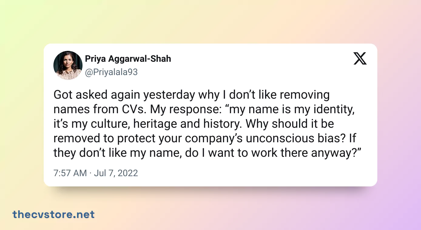 tweet about removing name from CV